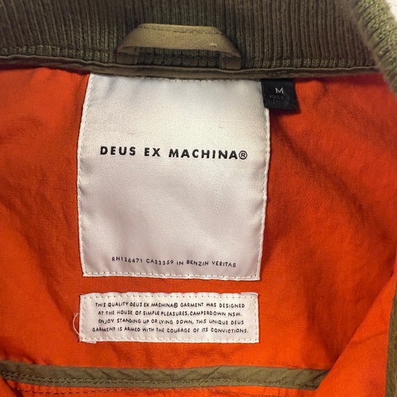 Deus Ex Machina Mens Olive Green Canvas Bomber Jacket Orange Lining Size M - Picture 4 of 7